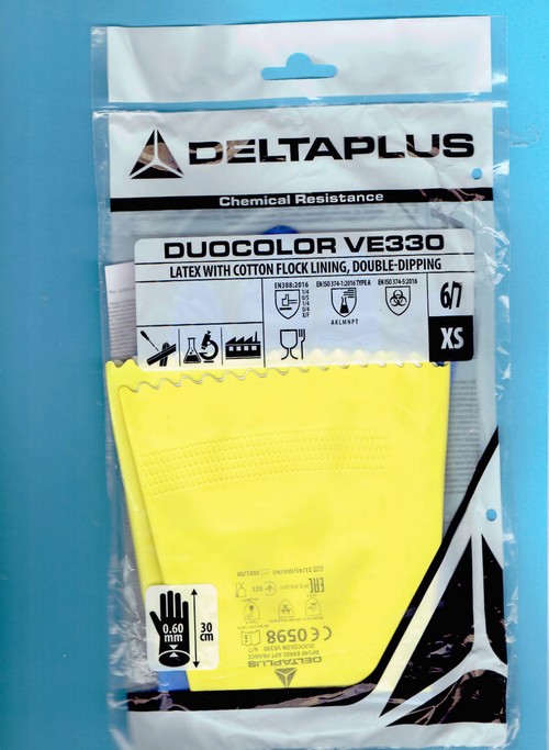 Venitex gants de ménage renforcés Duocolor bleu jaunes 6/7 XS VE330