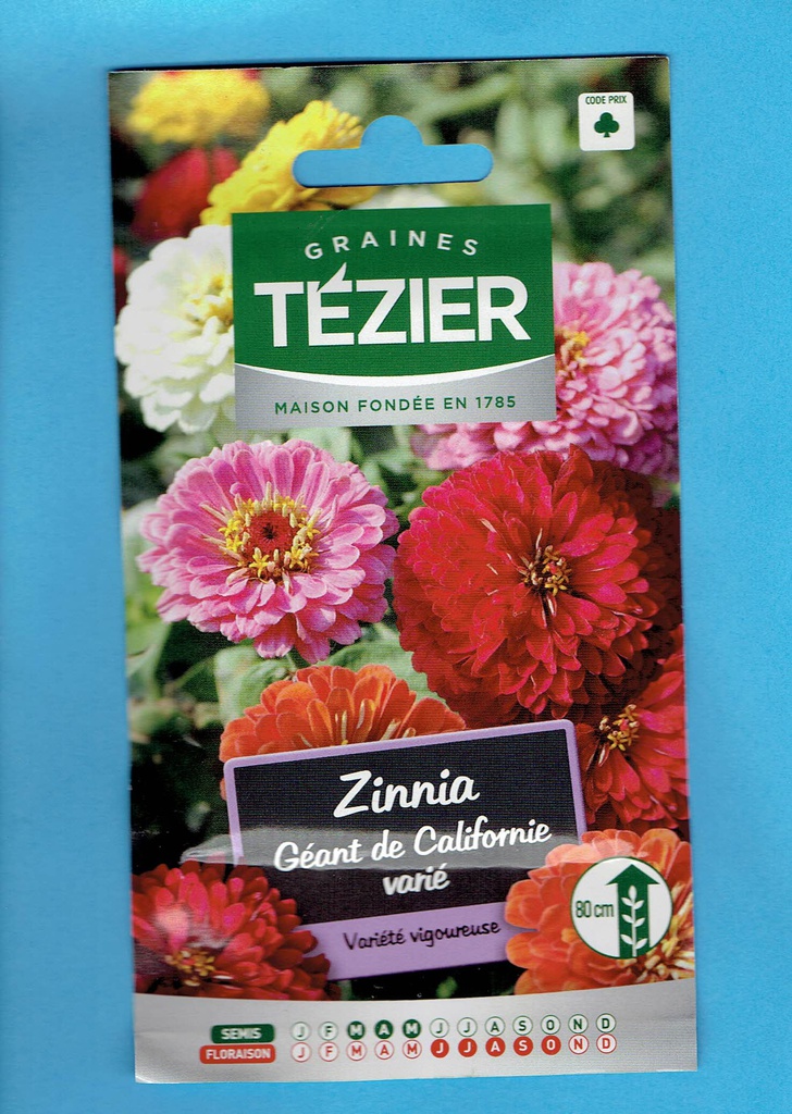 Tézier graine  ZINNIA Géant de Californie varié