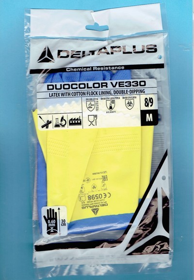 Venitex gants de Ménage renforcés Duocolor bleu jaunes 8/9 M VE330