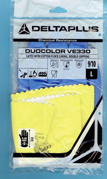 Venitex gants de ménage renforcés Duocolor bleu jaunes 9/10 L VE330
