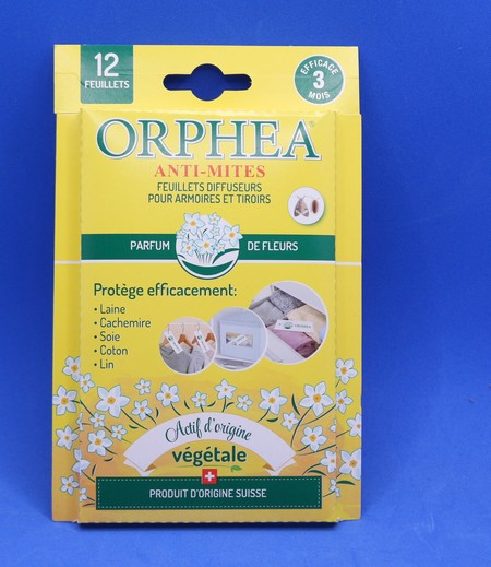 Orphéa Anti-mites 12 feuillets parfumés  Parfum FLEUR - orphea