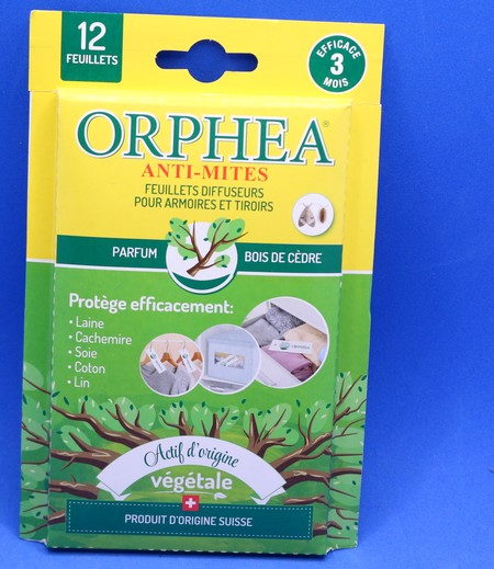 Orphéa Anti-mites 12 feuillets parfumés Cèdre ORPHEA